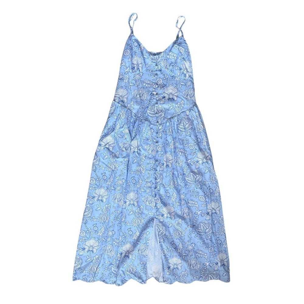 Roller Rabbit Medium Blue Paisley Floral‎ Drop Waist Midi A-Line Dress NWT